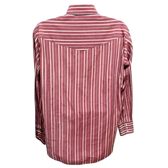ELY Cattleman Western Shirt Mens 17 Maroon Red Stripe Rodeo Pearl Snap Long Slv - Picture 6 of 9